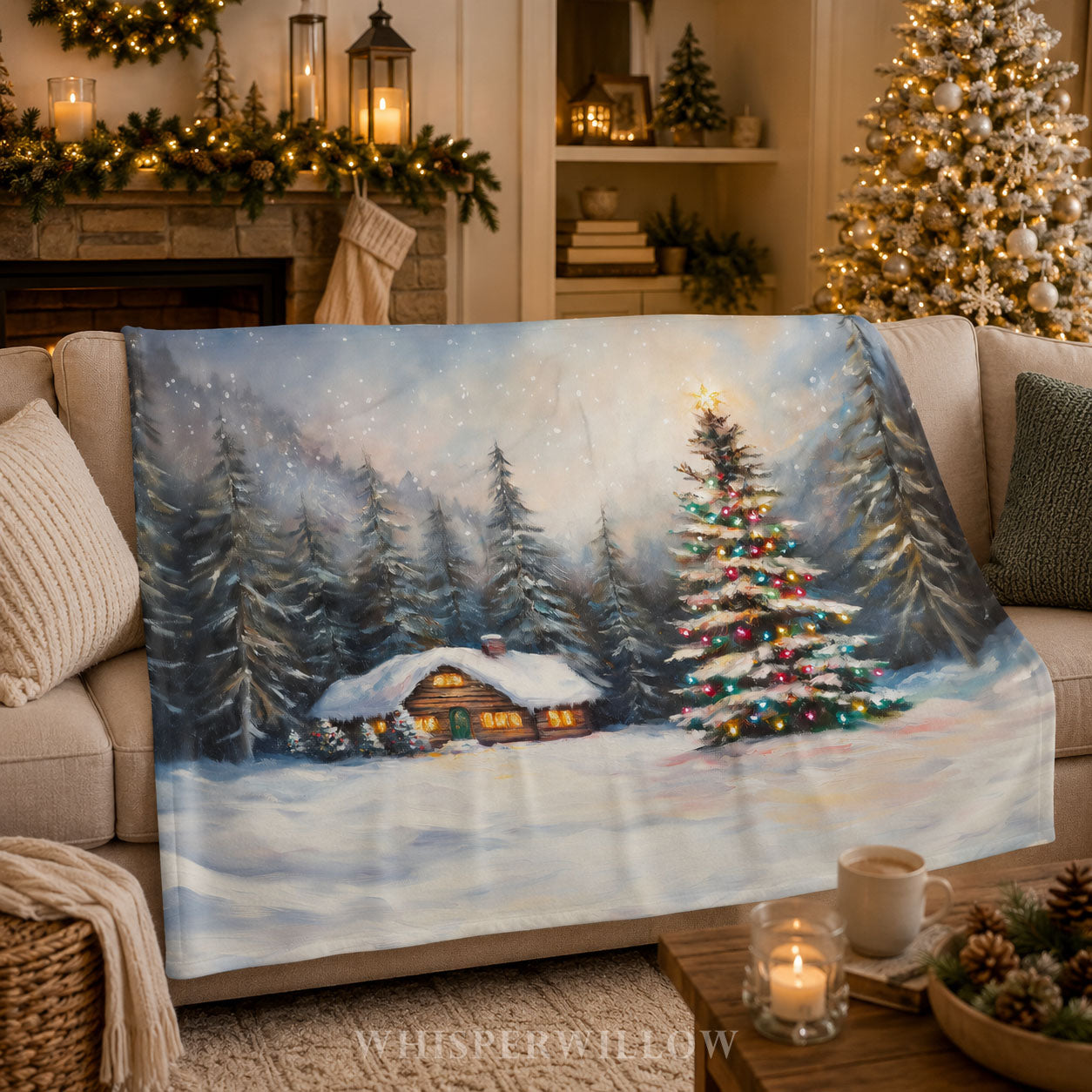Christmas Tree Cabin Throw Blanket - Snowy Pine Forest Gift