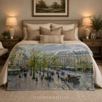 Paris Street Throw Blanket - Rainy European Boulevard Horse Carriage Gift