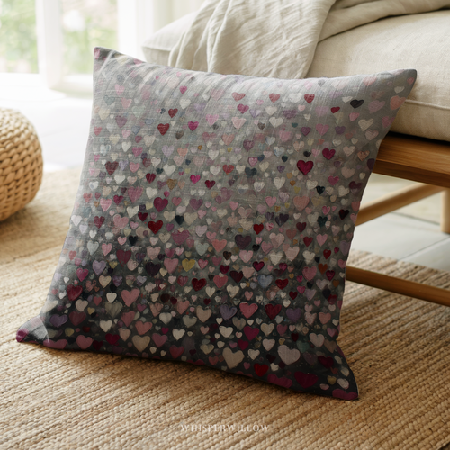 Abstract Heart Throw Pillow | Romantic Decorative | Pink Red Gray Love Pattern Home Decor Cushion
