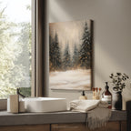 Winterliches Leinwandbild | Verschneiter Kiefernwald mit funkelnden Lichtern | Gemütliche, rustikale Weihnachtsdeko – das perfekte Geschenk für Ihr Zuhause