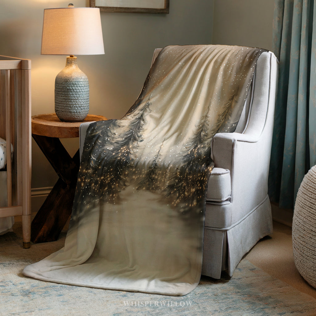 Snowy Pine Forest Throw Blanket - Winter Wonderland Lights Gift