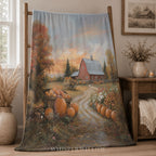 Autumn Pumpkin Throw Blanket - Cozy Barn Fall Harvest Gift