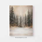Whimsical Snowy Forest Pines and Lights Canvas Wall Art Home Decor Gift