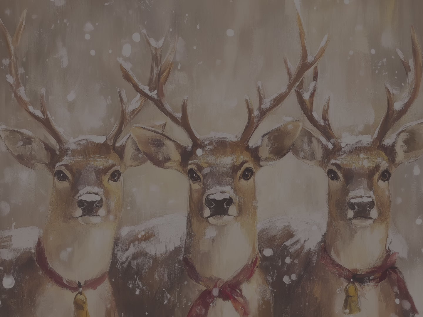 Rentier-Trio als Leinwandbild – Rustikale Weihnachtsdekoration für die Hütte, verspielte Winterlandschaft