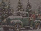 Vintage Green Christmas Truck Canvas Wall Art - Snowy Winter Trees, Rustic Farmhouse Holiday Decor