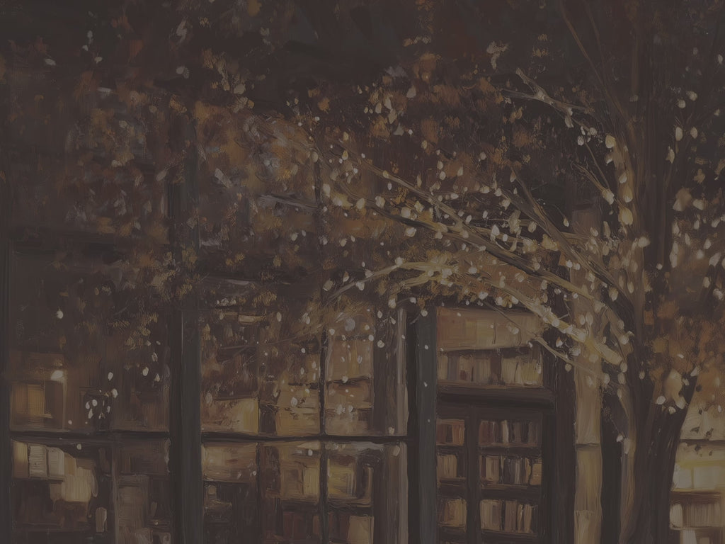 Cozy Autumn Bookstore Throw Blanket - Warm Lights Fall Tree Gift