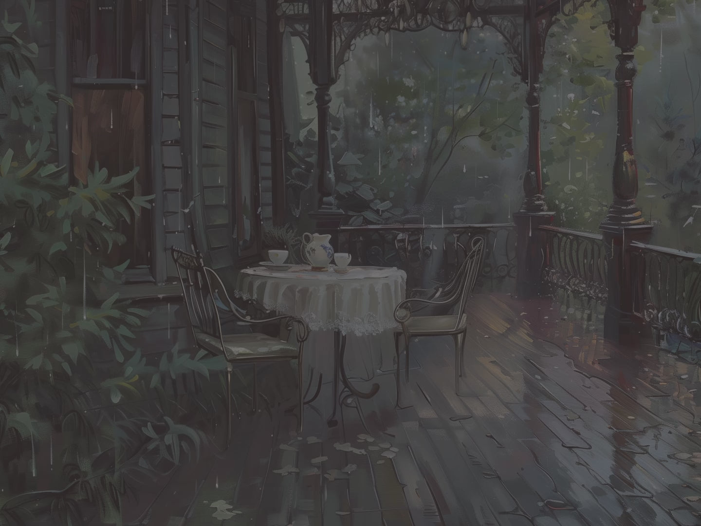 Notizbuch „Regenreiche viktorianische Veranda“ – Gotische Veranda-Teeszene, Geschenkidee für viktorianische Haushalte