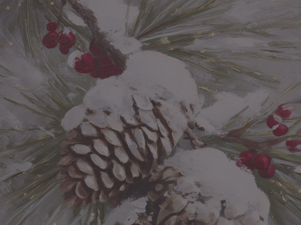 Winterliches Dekokissen mit verschneiten Tannenzapfen – Weihnachtskissen mit roten Beeren