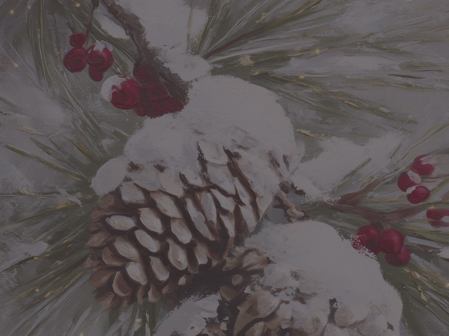 Winterliches Dekokissen mit verschneiten Tannenzapfen – Weihnachtskissen mit roten Beeren