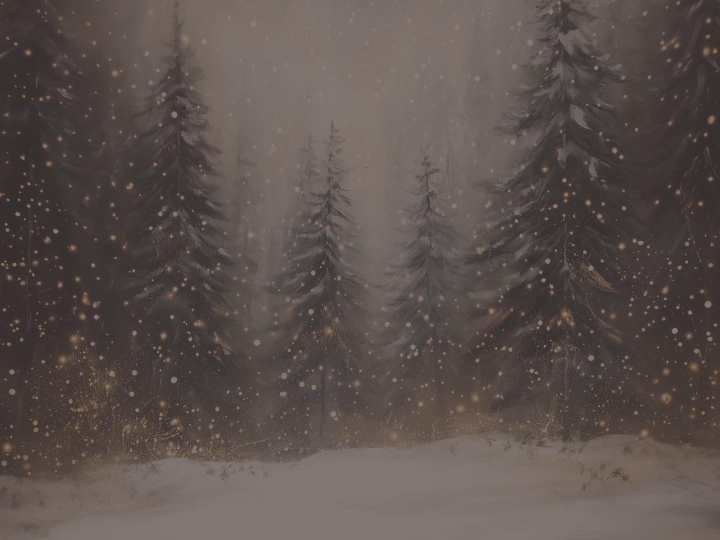 Winterliches Leinwandbild | Verschneiter Kiefernwald mit funkelnden Lichtern | Gemütliche, rustikale Weihnachtsdeko – das perfekte Geschenk für Ihr Zuhause