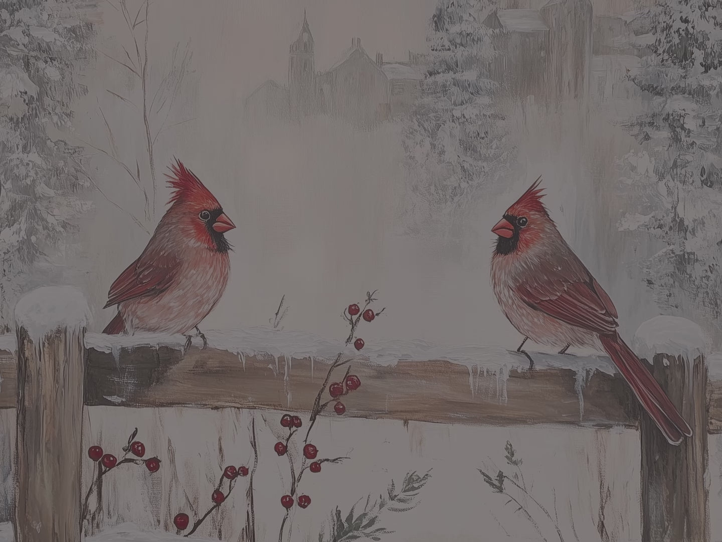 Winterkardinale Hardcover-Notizbuch – Verschneite Zaunmotive, Weihnachtsmotiv, Geschenkidee mit roten Vögeln