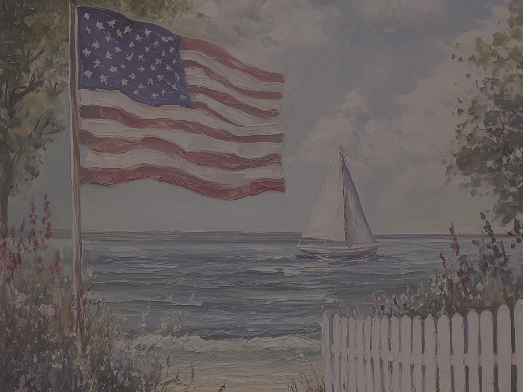 Patriotic American Flag Throw Blanket - Coastal Beach Sailboat Floral Gift
