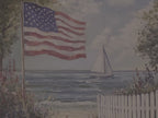Patriotic American Flag Throw Blanket - Coastal Beach Sailboat Floral Gift