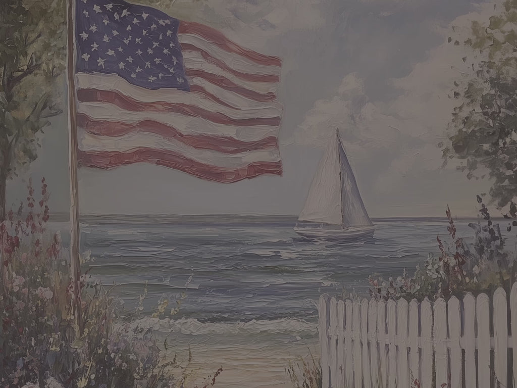 Carnet à couverture rigide drapeau américain - Motif patriotique de voilier en bord de mer, cadeau idéal pour un jardin de plage