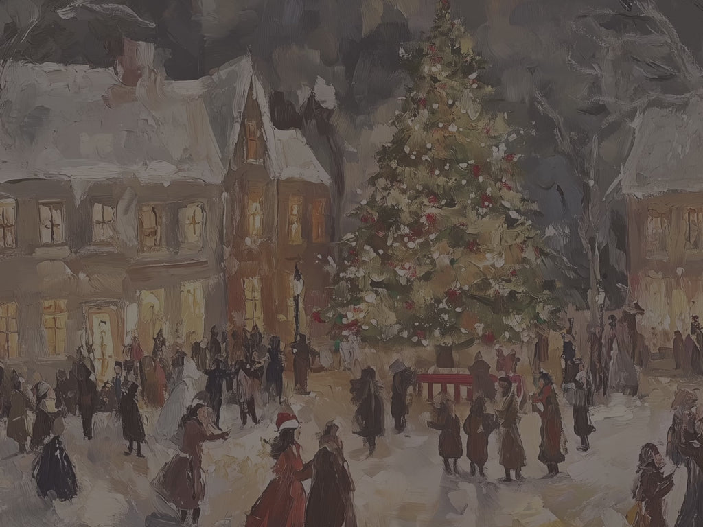 Christmas Canvas Wall Art | Vintage Victorian Village Carolers Winter Scene | Holiday Home Decor Gift