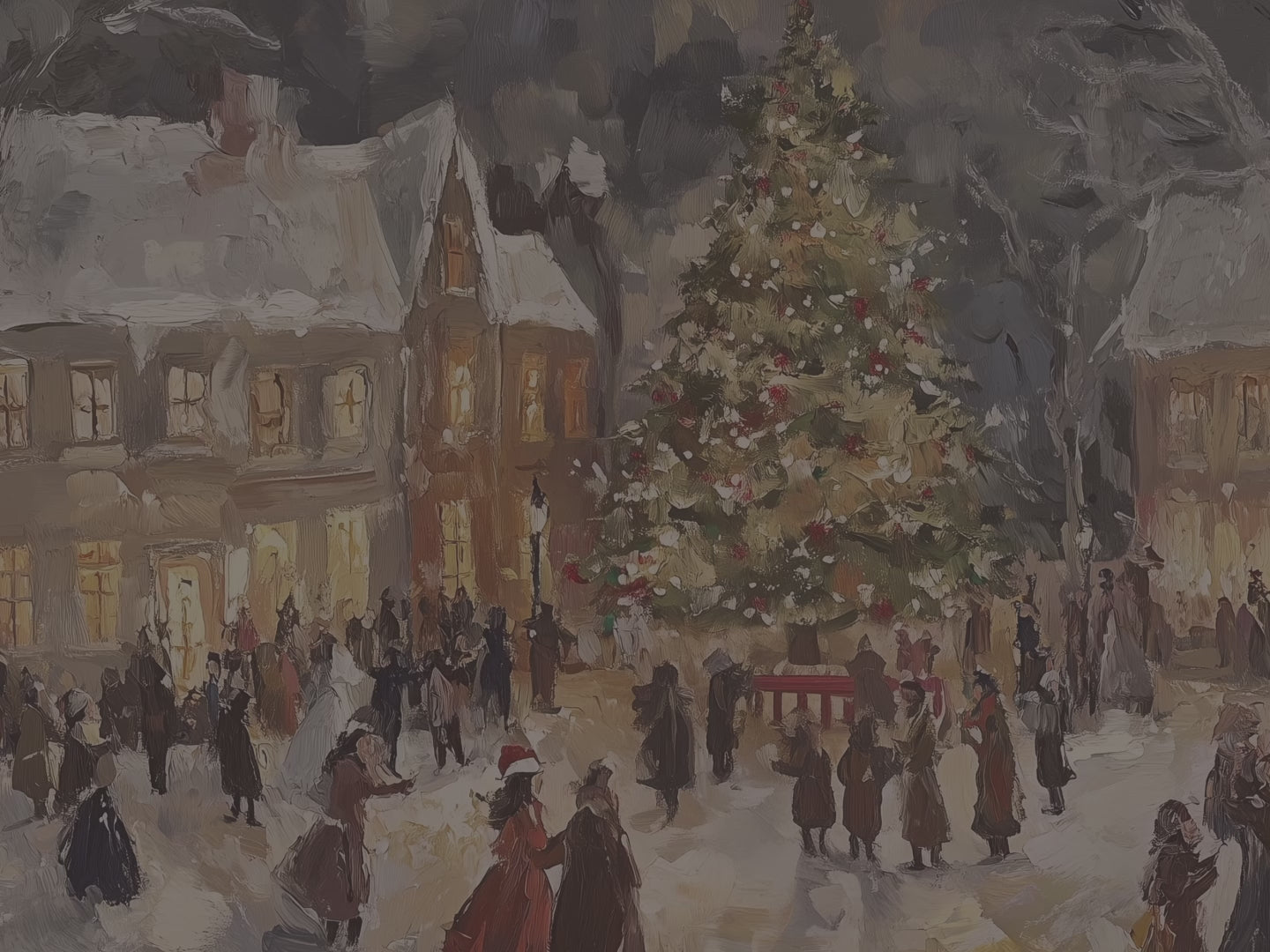 Christmas Canvas Wall Art | Vintage Victorian Village Carolers Winter Scene | Holiday Home Decor Gift