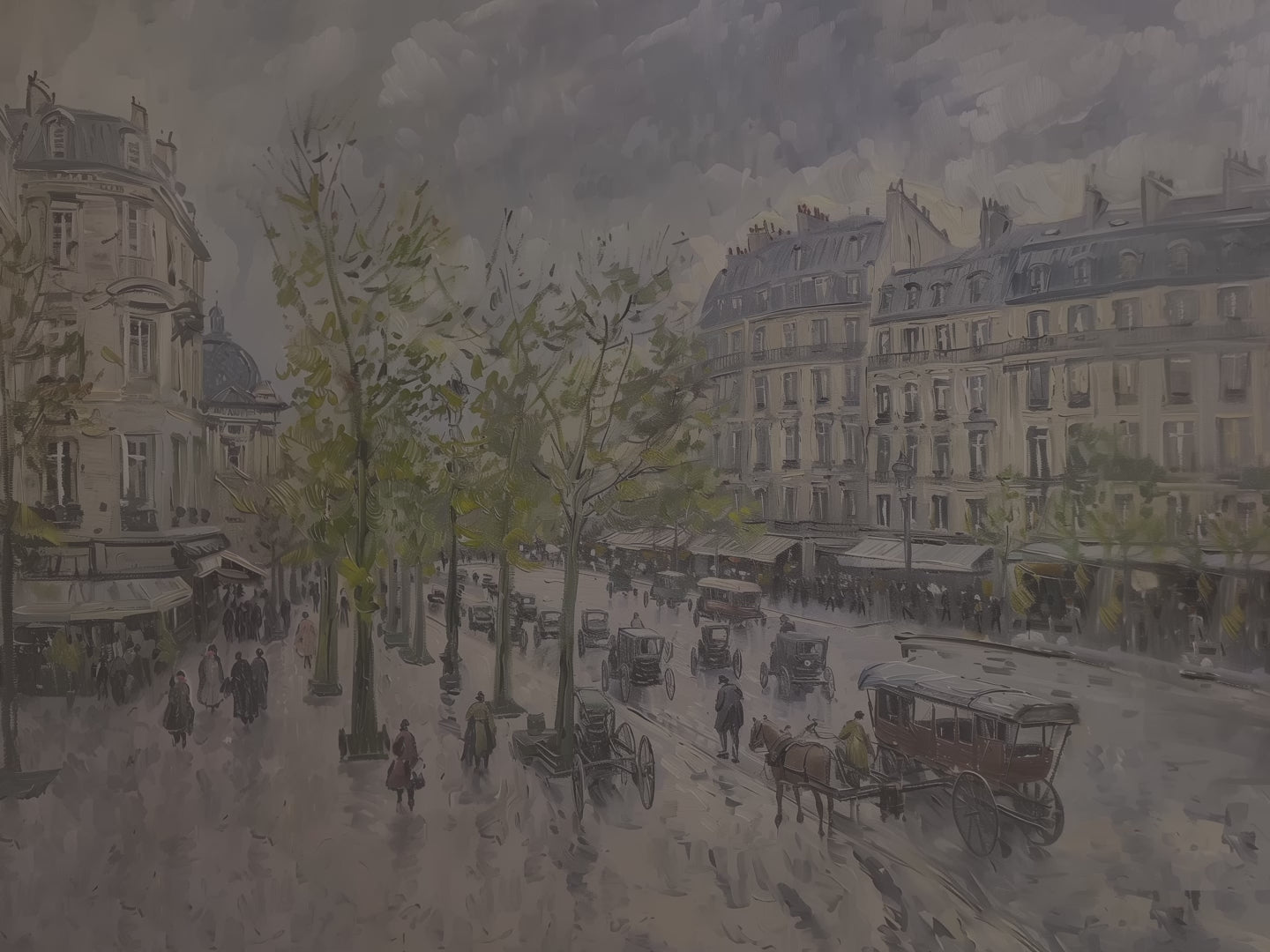 Paris Street Scene Canvas Wall Art | Vintage Horse Carriage Print | 1880s European Architecture