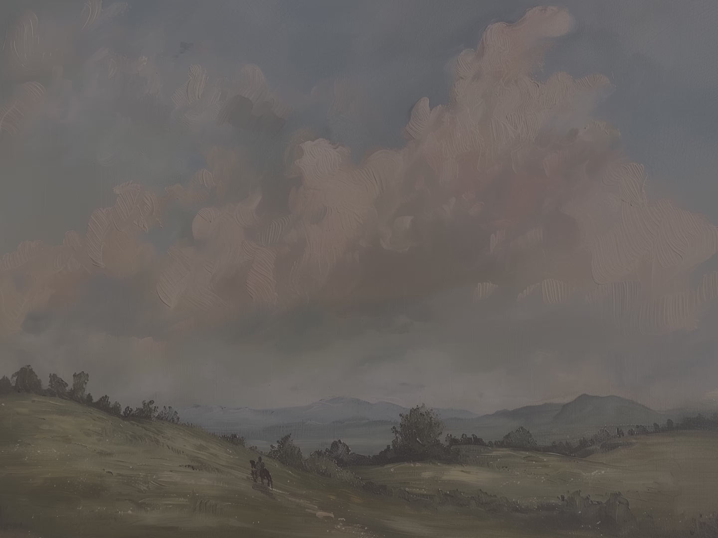 Leinwandbild „Pferdeland“ | Idyllische Hügellandschaft | Rustikale Landhausdeko im Vintage-Stil