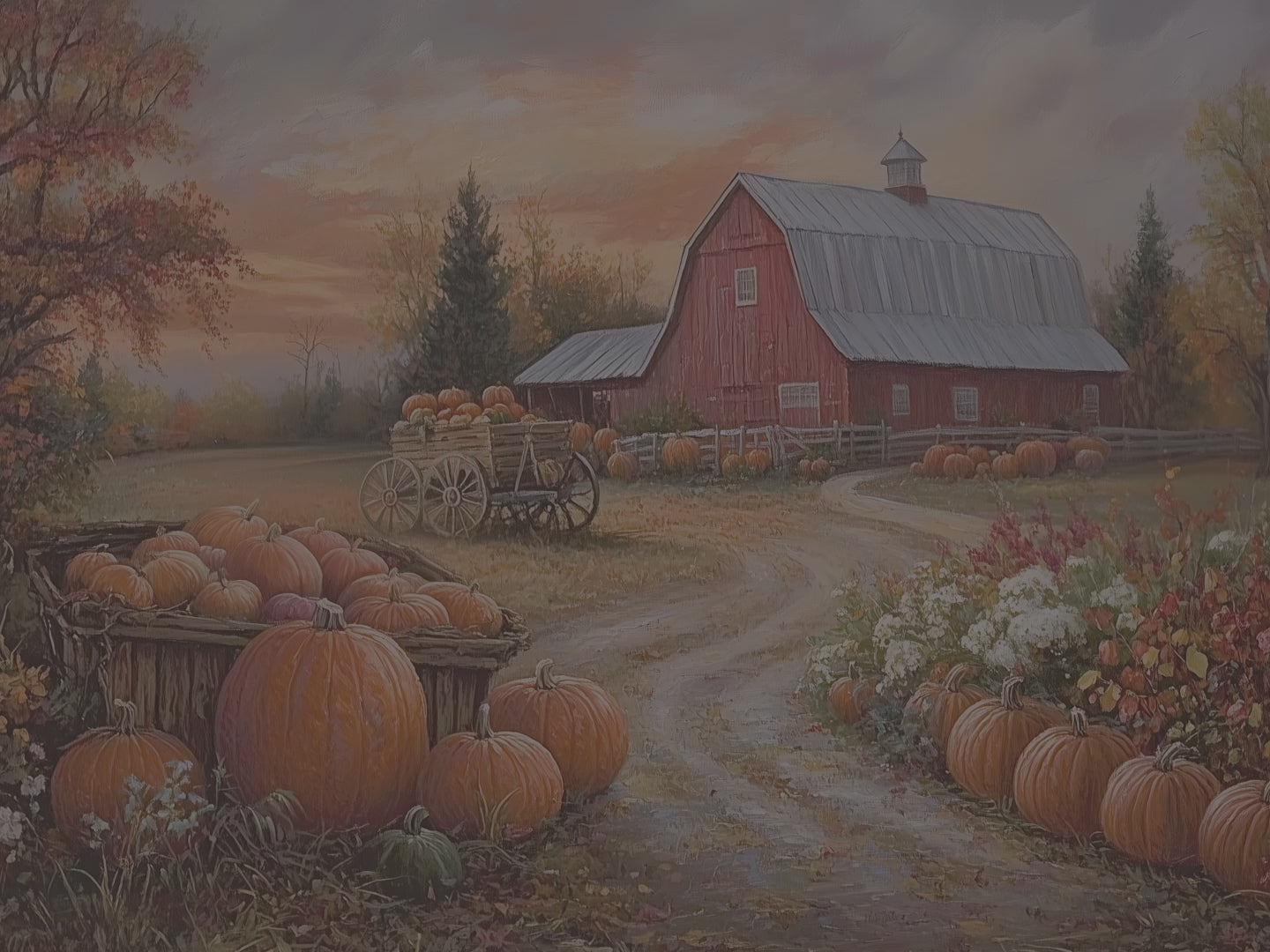 Autumn Pumpkin Farm Hardcover Journal - Red Barn Sunset Country Road Harvest Notebook Gift