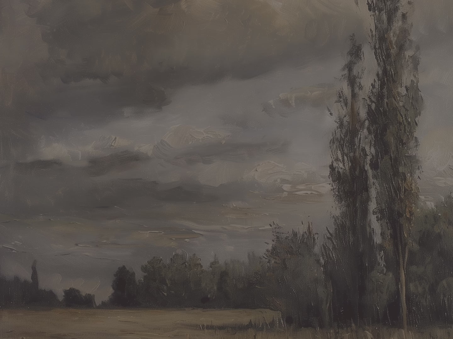 Dekokissen „Stimmungsvolles Landhaus“ – Gewitterlandschaft mit Feld und Baum