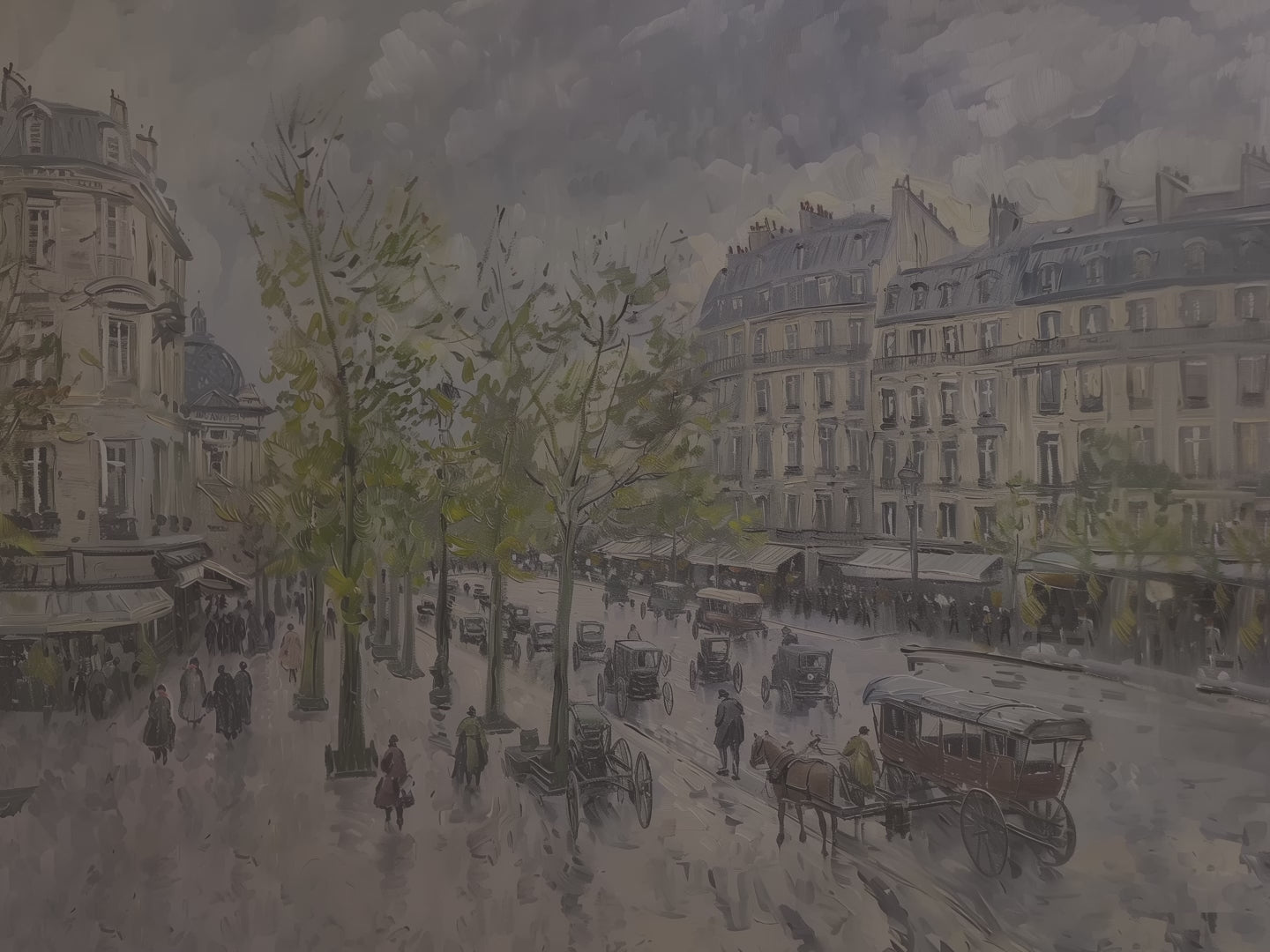 Paris Street Throw Blanket - Rainy European Boulevard Horse Carriage Gift