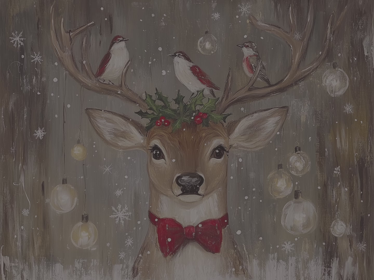 Weihnachtskissen mit Rentiermotiv – Festliches Kissen mit Vögeln und Stechpalme