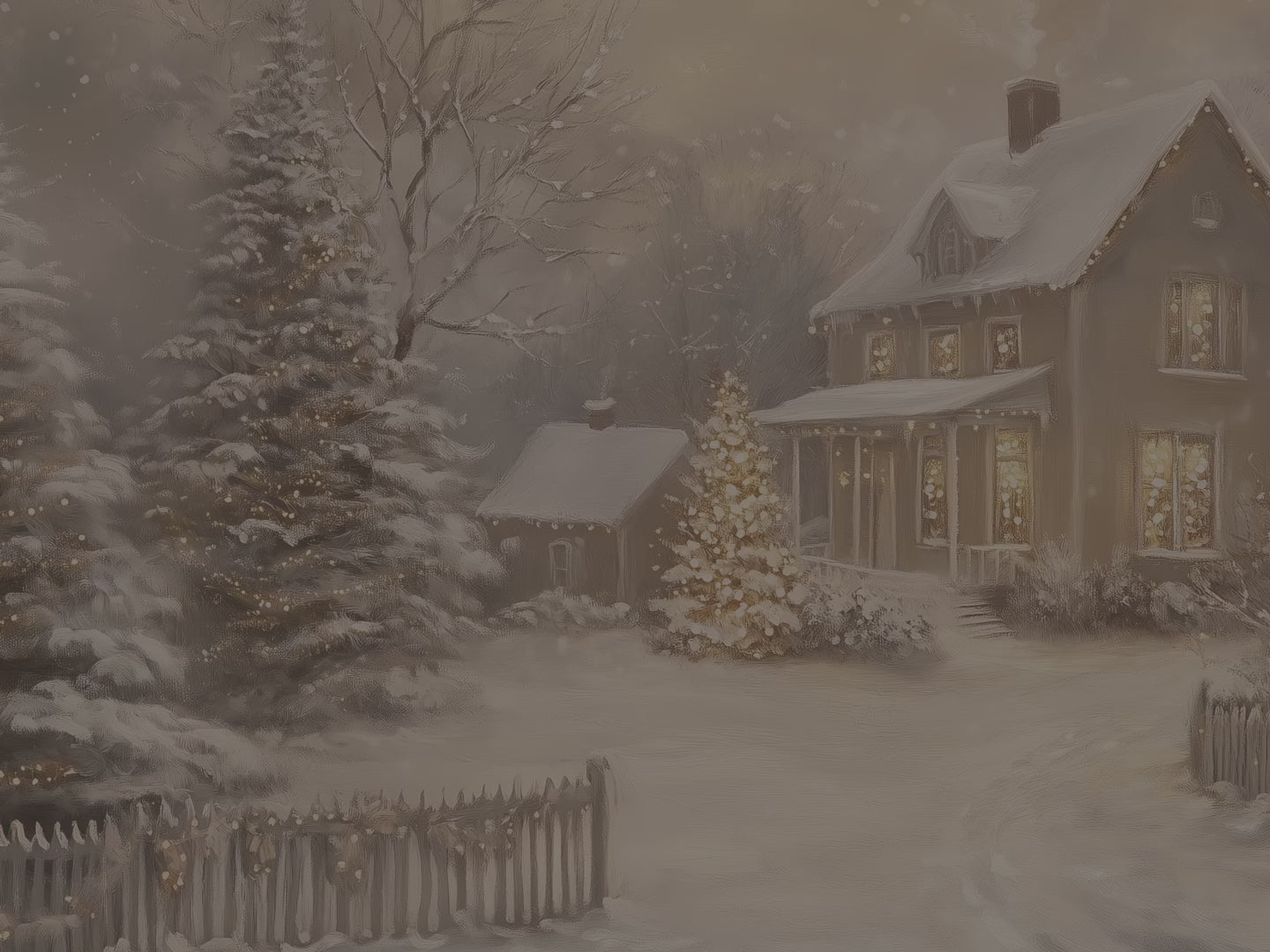 Enchanting Winter Cottage Canvas Wall Art - Snowy Christmas Landscape, Farmhouse Holiday Decor