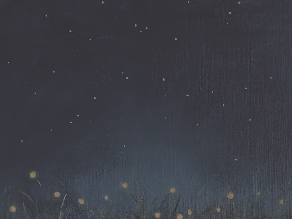 Glühwürmchen-Leinwandbild – Leuchtende Käfer, Sternennacht, dunkelblauer, funkelnder Himmel, magisch