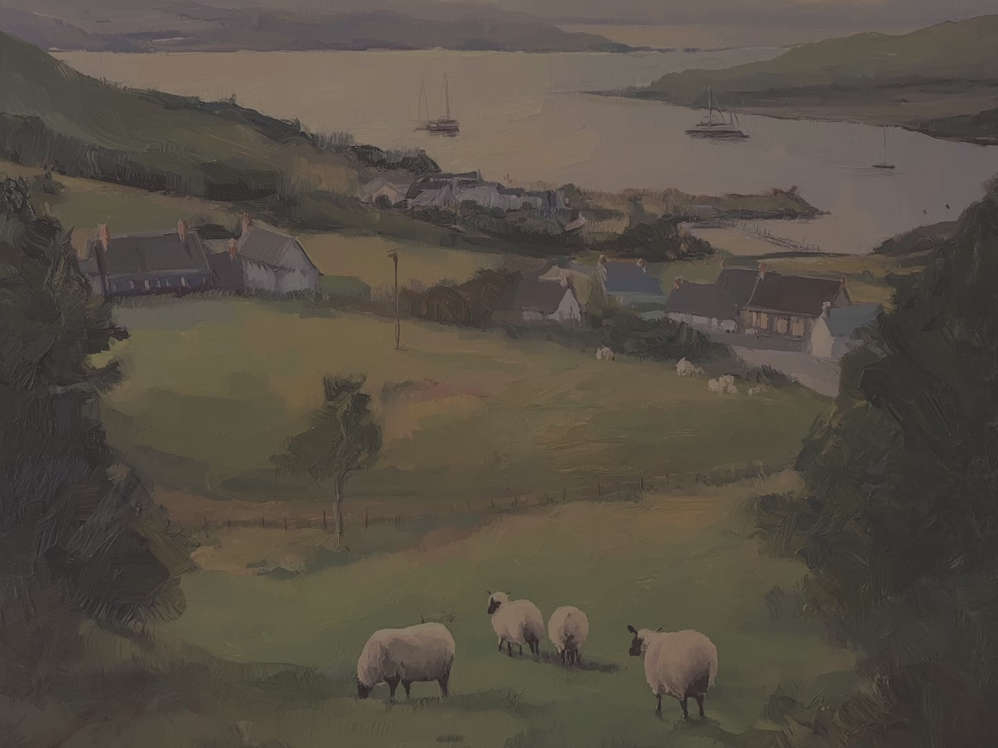 Pastoral Coastal Landscape Throw Blanket - Irish Countryside Sheep Gift