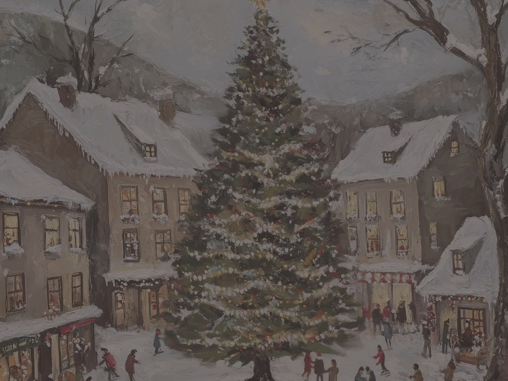 Snowy Village Christmas Throw Blanket - Winter Tree Ice Skating Gift