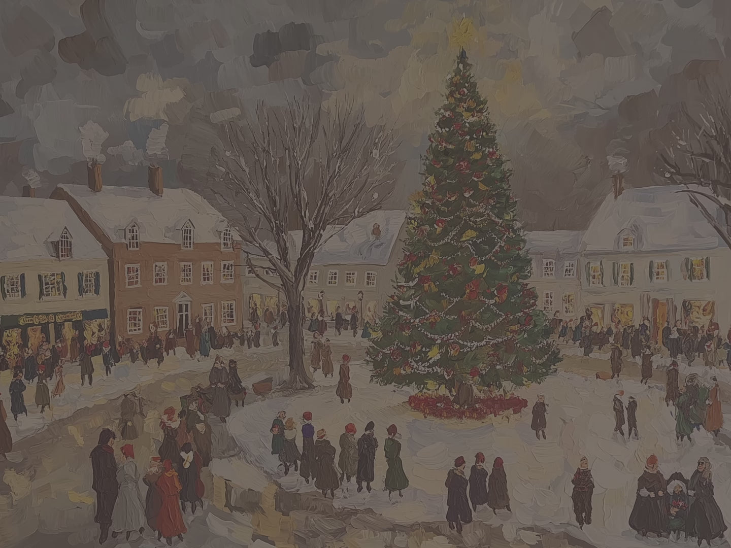 Winter Canvas Wall Art | Vintage Christmas Village Town Square Scene | Holiday Home Decor Gift