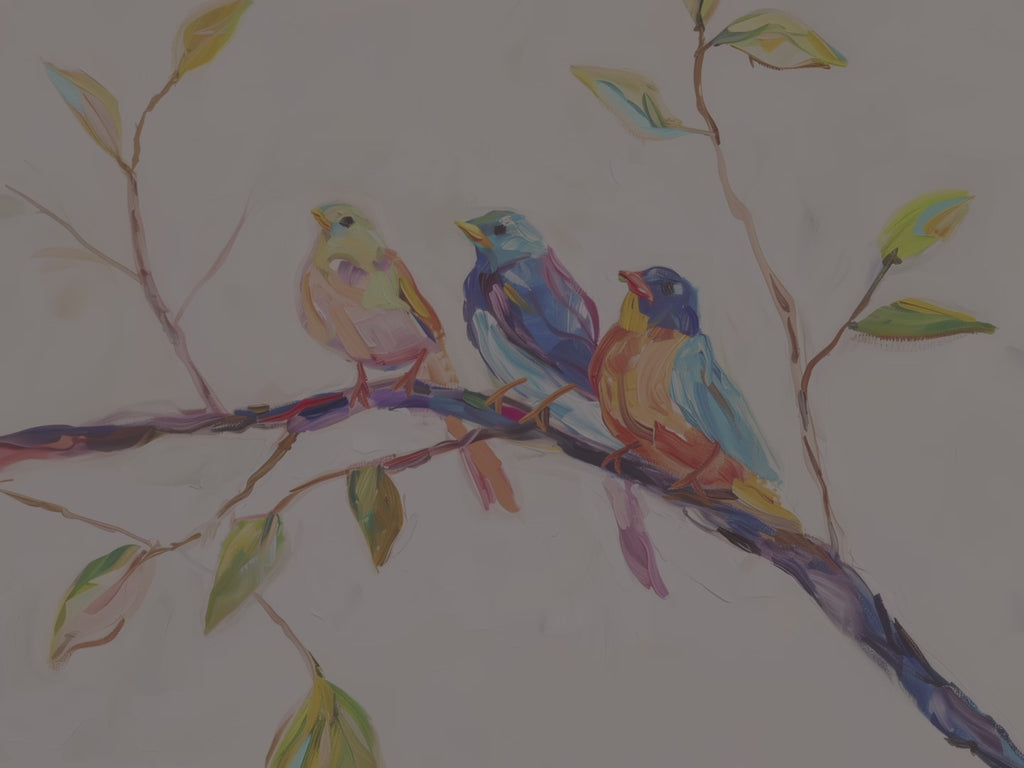 Colorful Birds Canvas Wall Art | Vibrant Tree Branch Wildlife | Abstract Animal Decor