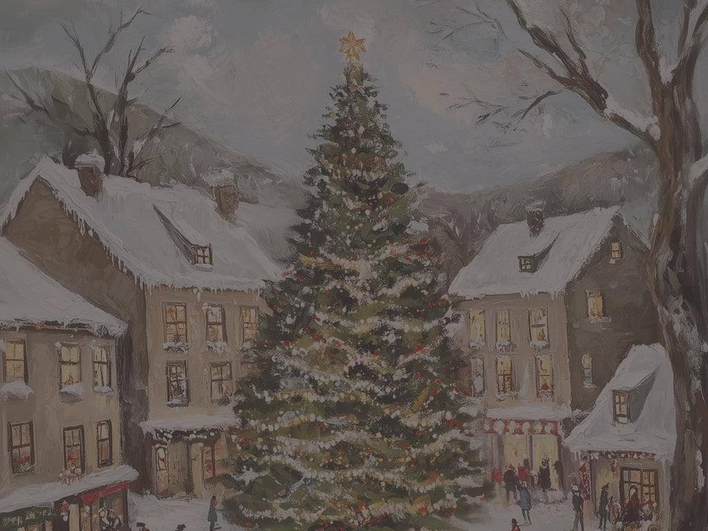 Weihnachtsdorf-Eislauf-Leinwandbild – Vintage-Weihnachtsdorfplatz, nostalgische Winterdekoration