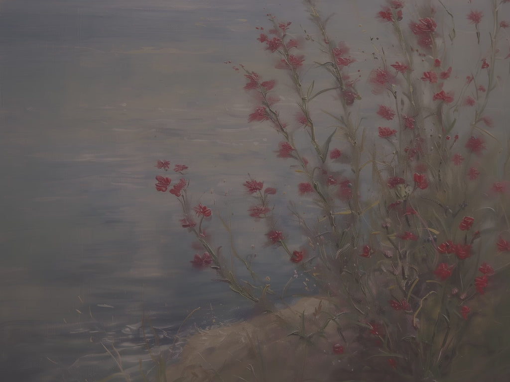 Leinwandbild mit roten Küstenwildblumen | Blumendesign zum Unabhängigkeitstag | Sommerdeko zum 4. Juli, Botanische Meeresmotive