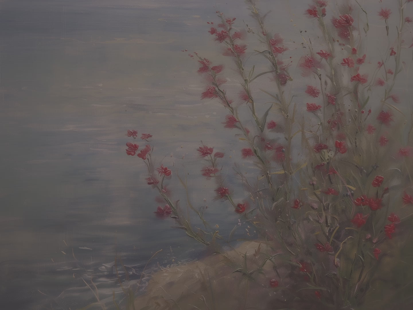 Leinwandbild mit roten Küstenwildblumen | Blumendesign zum Unabhängigkeitstag | Sommerdeko zum 4. Juli, Botanische Meeresmotive