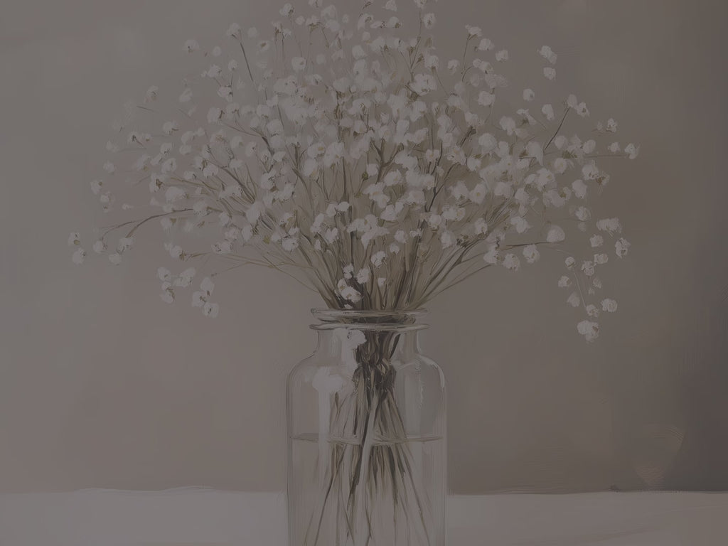 Dekokissen mit Schleierkraut-Motiv | Blumenstrauß in Vase | Kissen im minimalistischen Landhausstil (neutral)