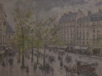Dekokissen „Paris Boulevard“ – Regenszene mit Pferdekutsche