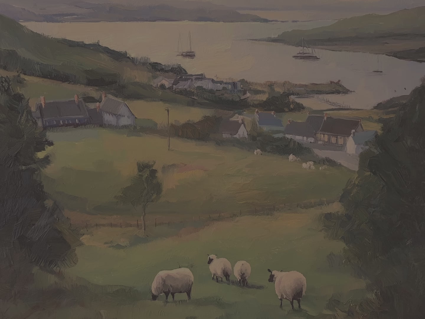 Irisches Landschafts-Notizbuch (gebunden) – Meadow Harbor, Landschaftsmalerei, Küstenschafe – Geschenkidee