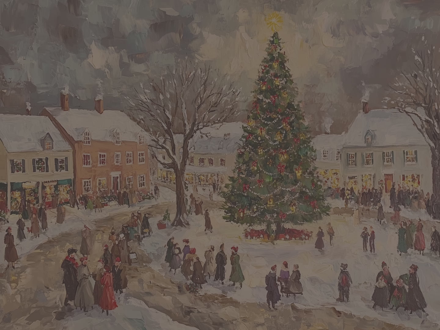 Festliches Dekokissen – Kissen mit Winterdorf-Weihnachtsbaum