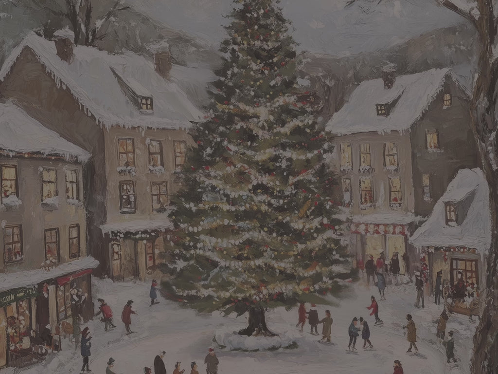 Carnet à couverture rigide Village de Noël - Patinage sur glace, sapin décoré, cadeau idéal pour les fêtes