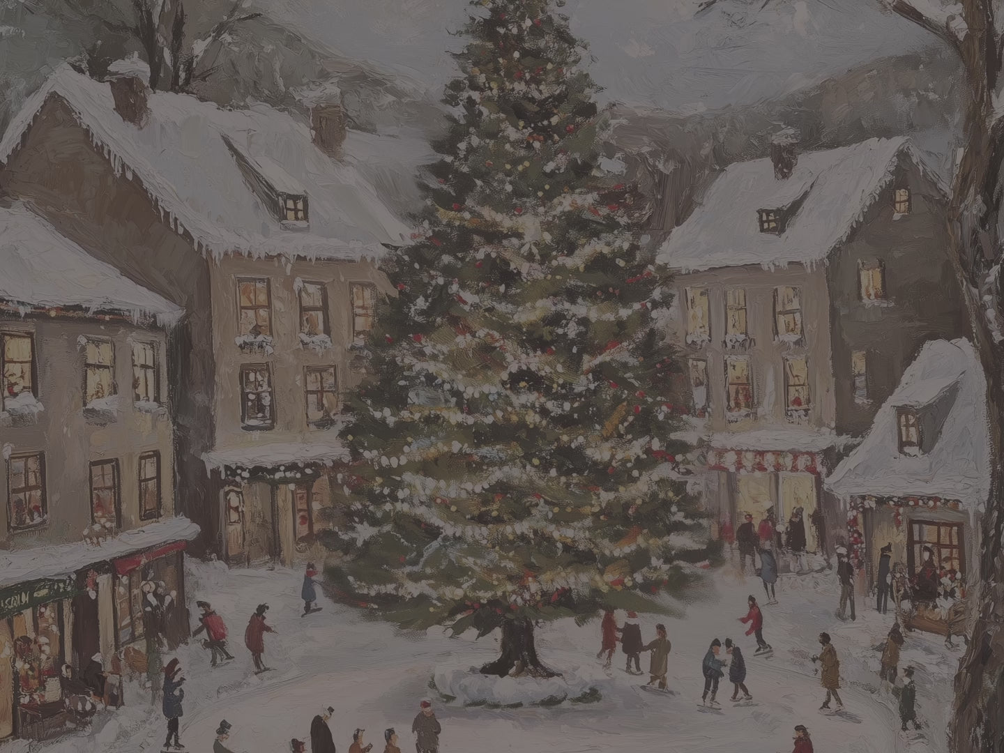 Carnet à couverture rigide Village de Noël - Patinage sur glace, sapin décoré, cadeau idéal pour les fêtes