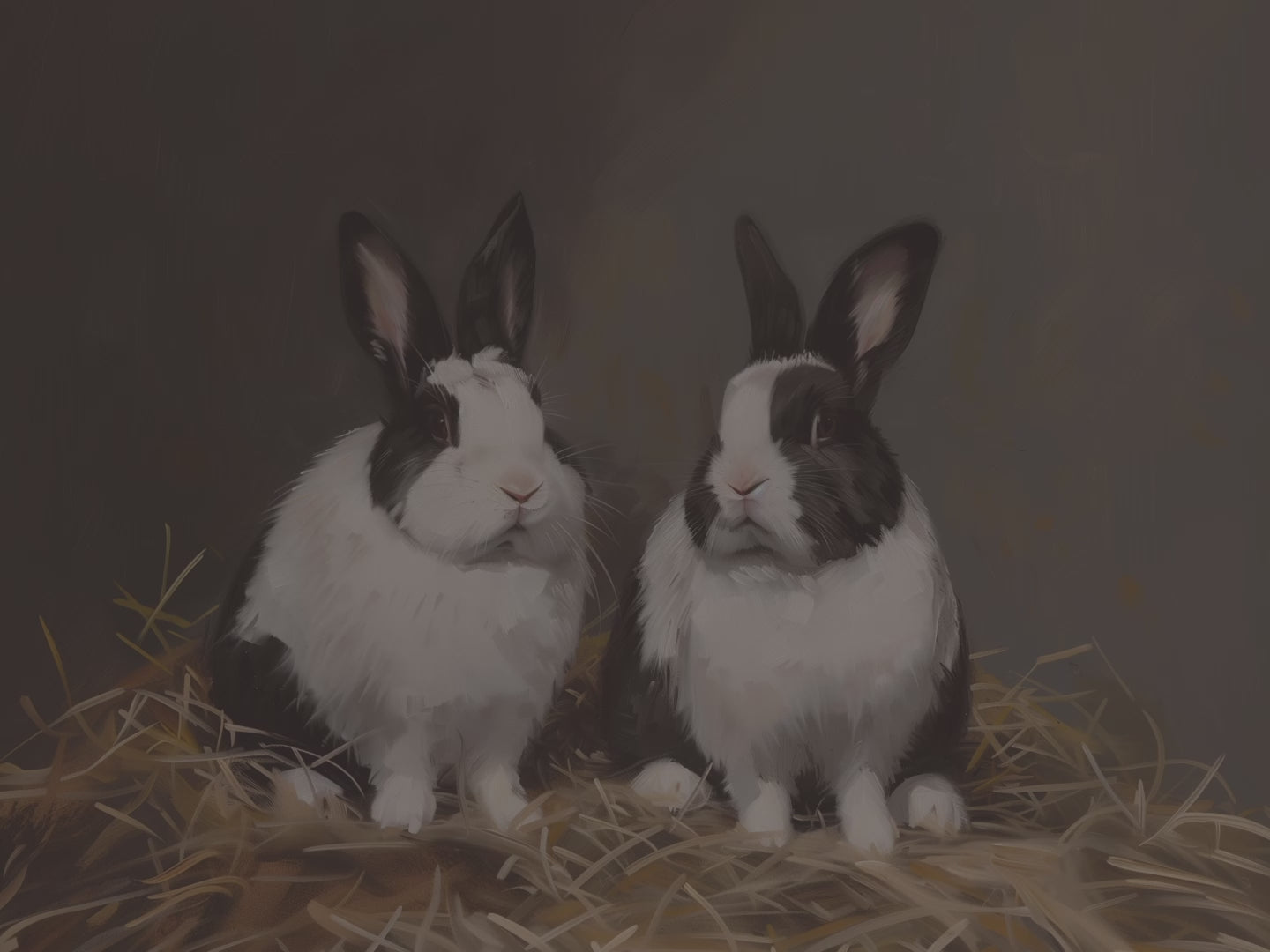 Leinwandbild mit schwarz-weißem Kaninchen – Rustikales Frühlingsmotiv im Landhausstil mit holländischem Hasenmotiv