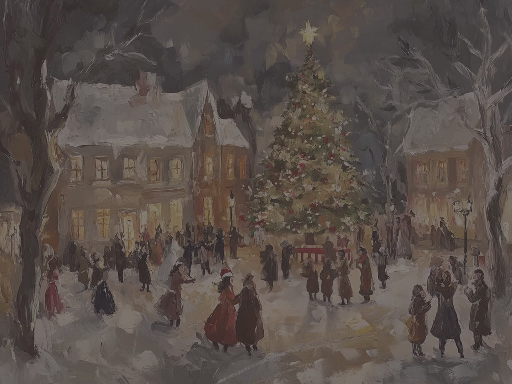 Vintage Christmas Eve Village Throw Blanket - Snowy Tree Town Square Gift