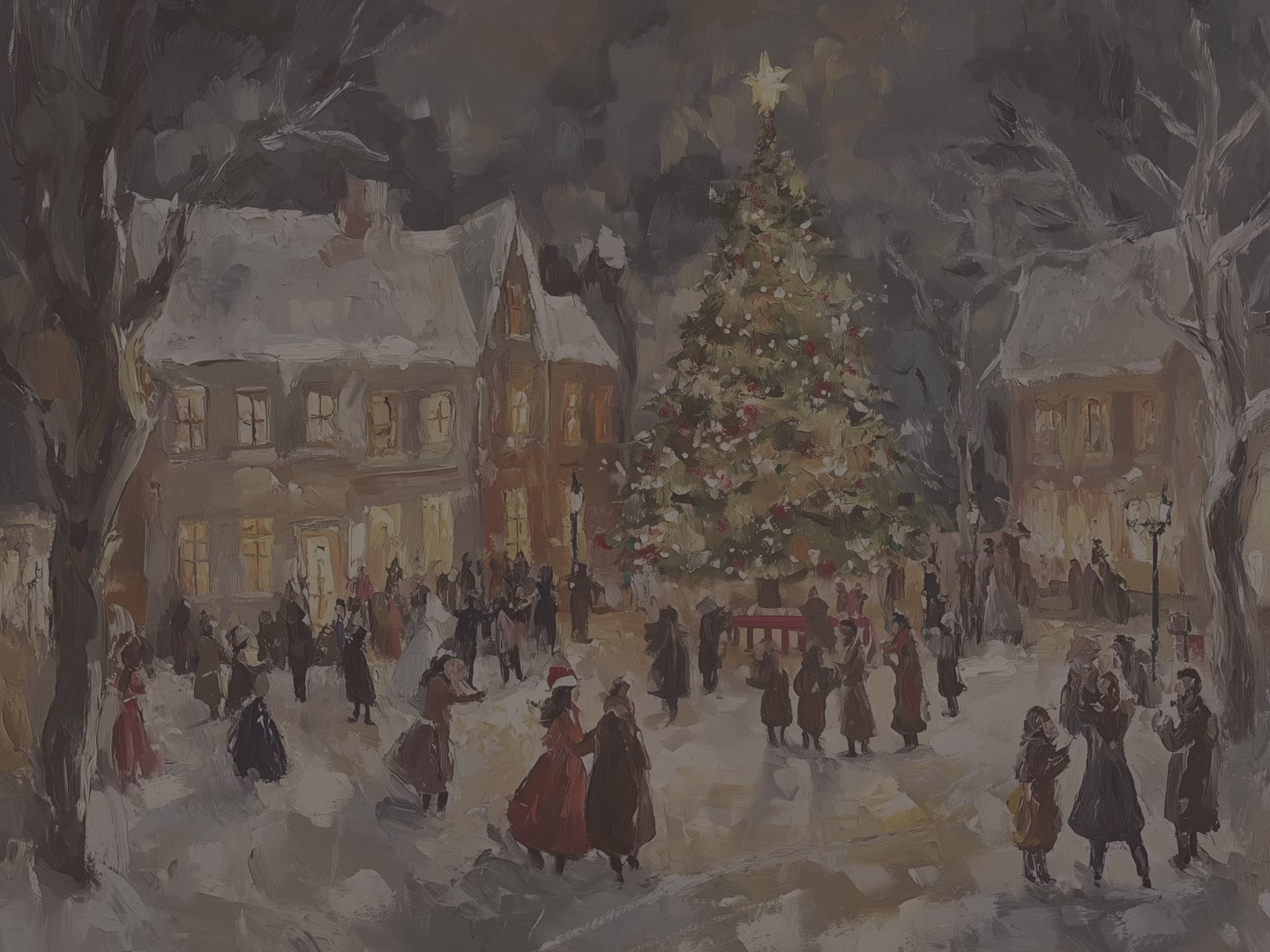 Vintage Christmas Eve Village Throw Blanket - Snowy Tree Town Square Gift