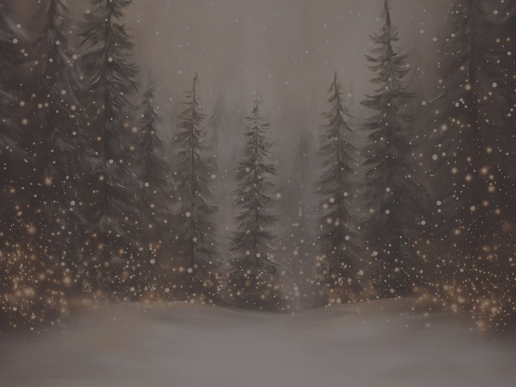 Winterliches Leinwandbild | Verschneiter Wald mit funkelnden Lichtern | Gemütliche, rustikale Weihnachtsdeko – das perfekte Geschenk für Ihr Zuhause