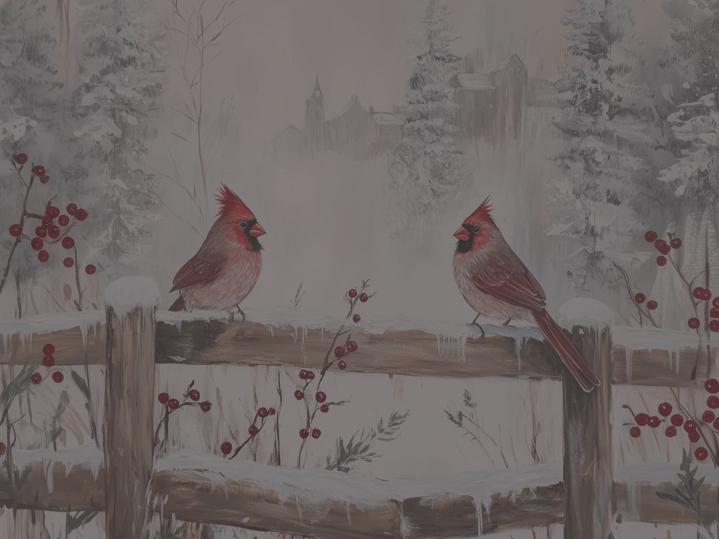 Dekokissen mit Winterkardinalen – Rustikales Weihnachtskissen im verschneiten Landhausstil