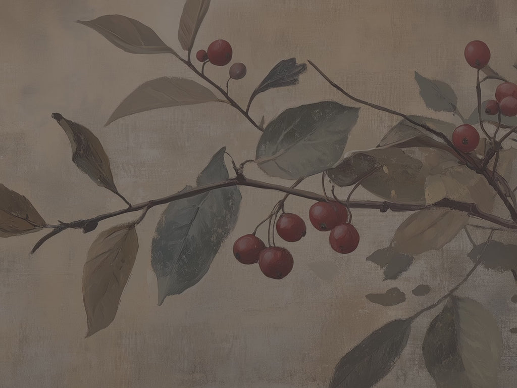 Leinwandbild | Rustikaler Zweig mit roten Beeren | Weihnachts- und Herbstdekoration