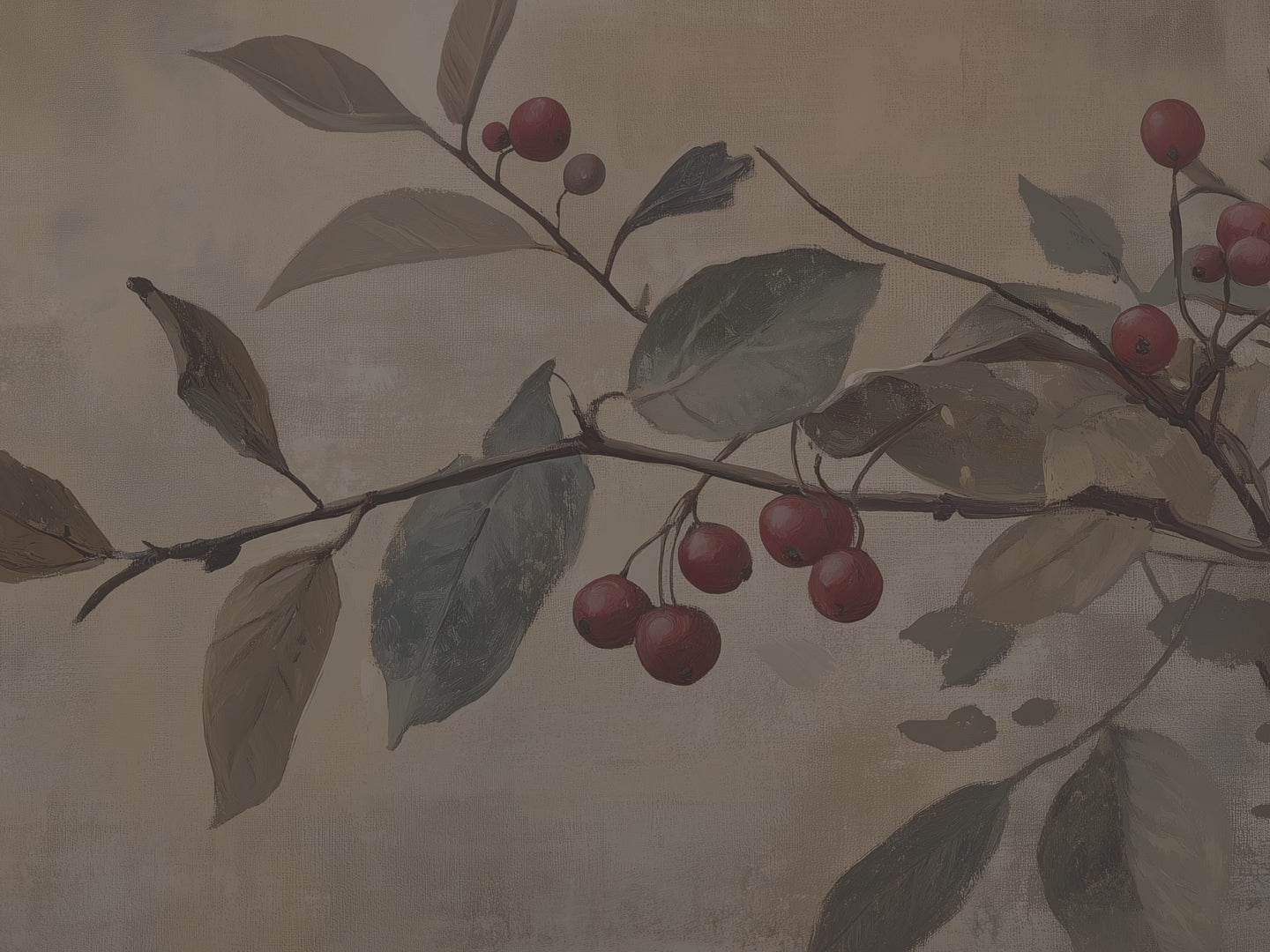 Leinwandbild | Rustikaler Zweig mit roten Beeren | Weihnachts- und Herbstdekoration