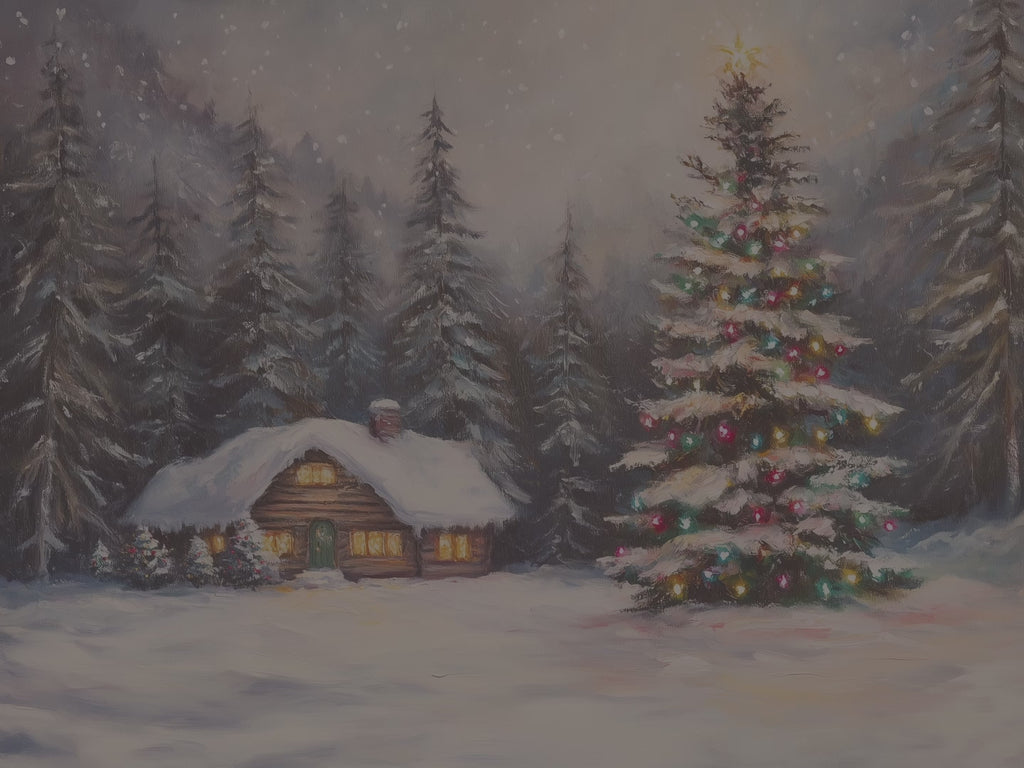 Gemütliches Hütten-Dekokissen – Weihnachtslichter-Winterwunderland-Kissen