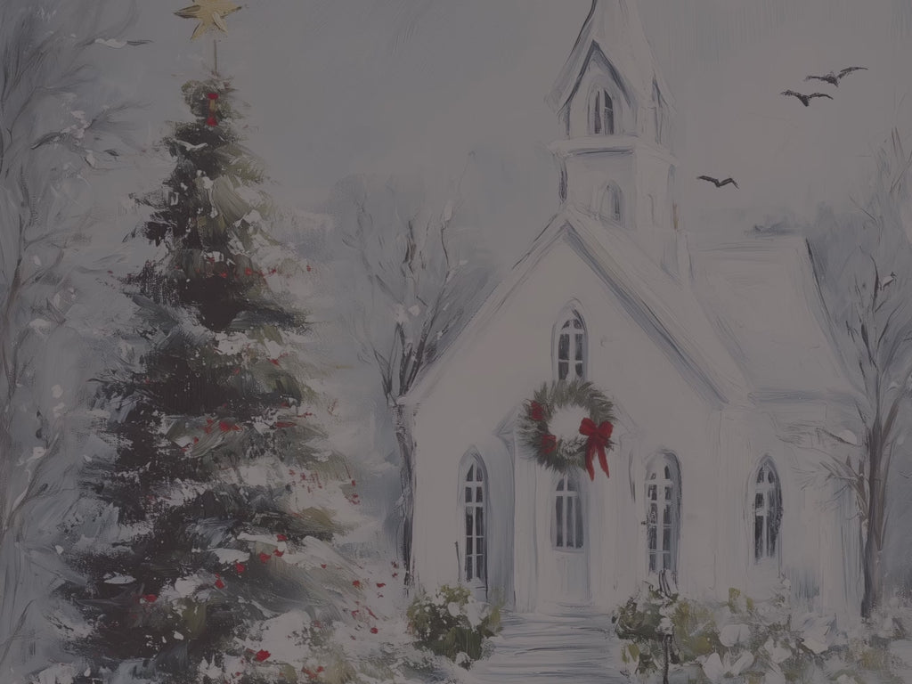 Winter Church Hardcover Journal - Christmas Tree Art, Christian Holiday, Snowy Landscape Gift